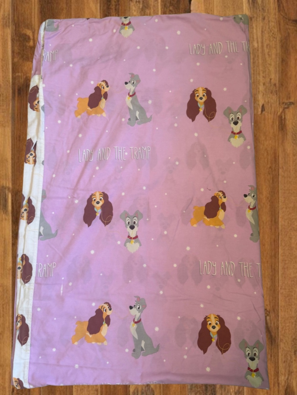 Disney Lady and the Tramp Twin Duvet Cover Reversible Pink/Purple White Bedding